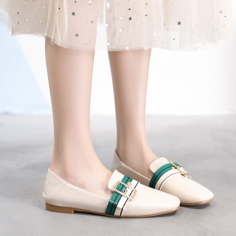 Chique platte loafers grote maat 43 dames casual schoenen gestreepte canvas-gesp dames kantoor schoenen instappers comfortabele dames bootschoenen