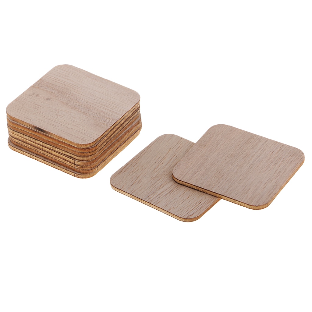 100pcs WOODEN SQUARE Shapes Wood Cutouts Crafts Blank Slices Diy Card Making