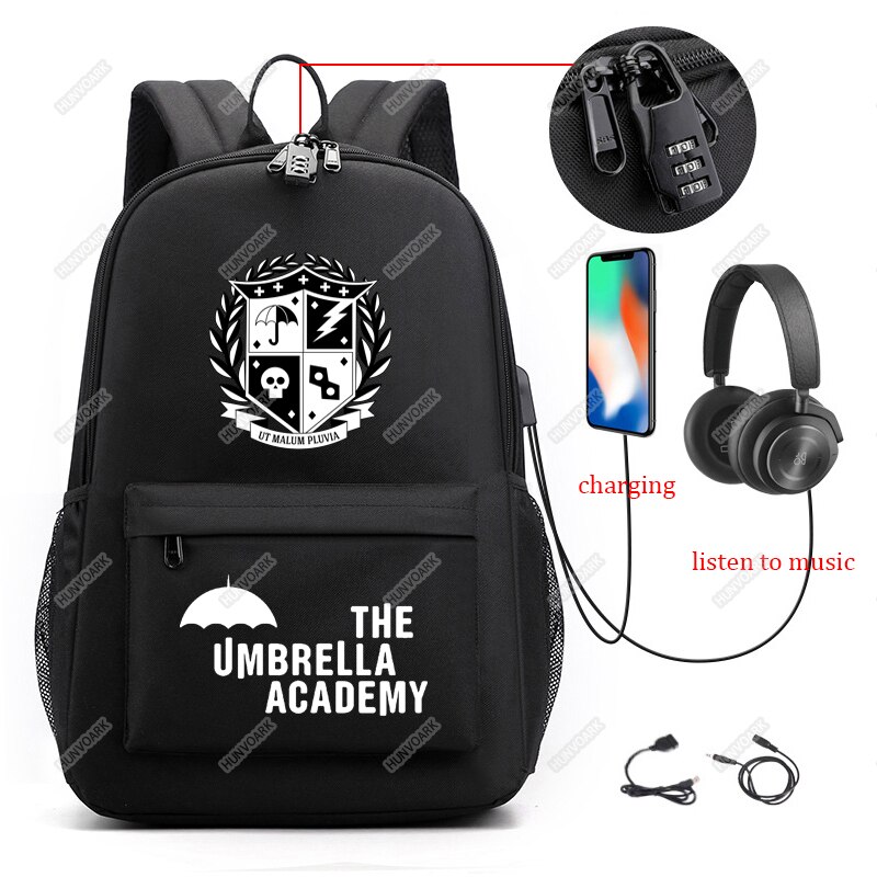 The Umbrella Academy Backpack Students Capacity School Bags For Boy Girl Teenager USB Charge Computer Anti-theft Laptop Mochilas: Brown