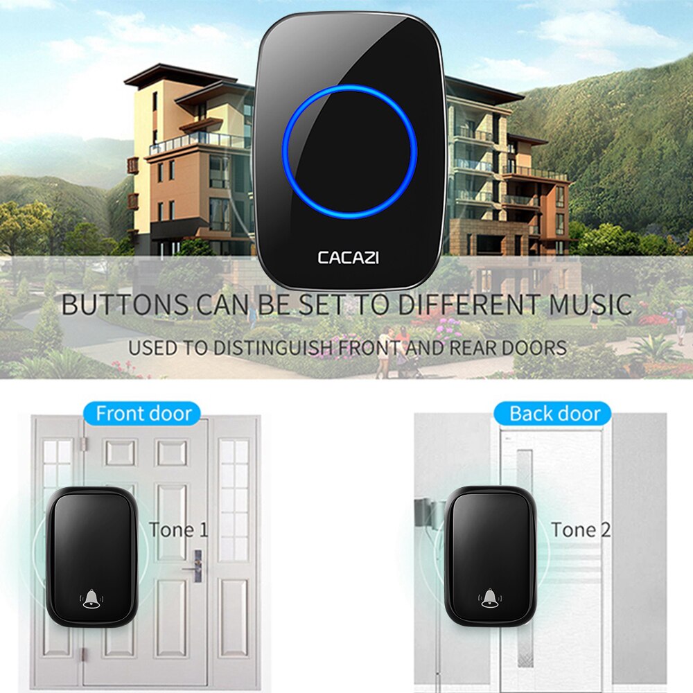 CACAZI Home Wireless Self-powered Doorbell No Battery Call Ring Bell US EU UK Plug 1 Transmitter 6 Receiver 60 Chimes 0-110 dB