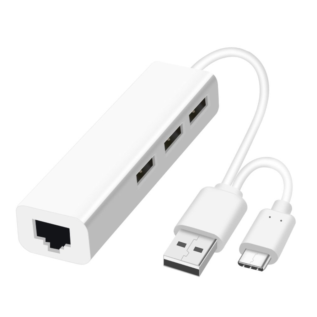 Usb ethernet met 3- poorts hub usb 2.0+ type-c  rj45 lan netwerkkaart usb naar ethernet adapter voor ios android usb 2.0 type-c hub