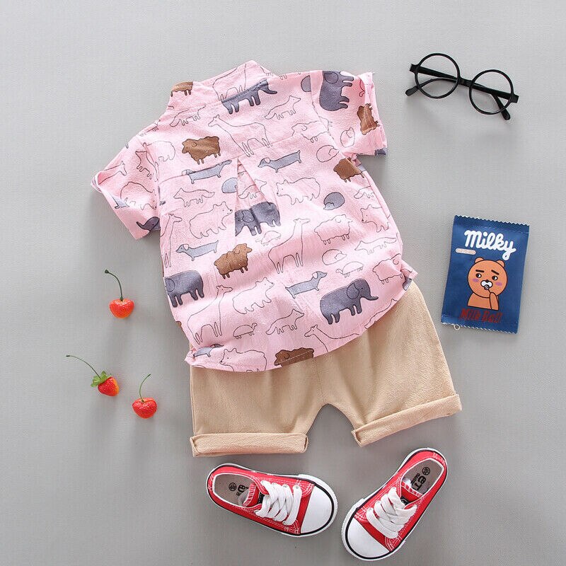Uk spædbarn baby dreng barn sommertøj elefant skjorte t-shirt + bukser outfits sæt 0-3t
