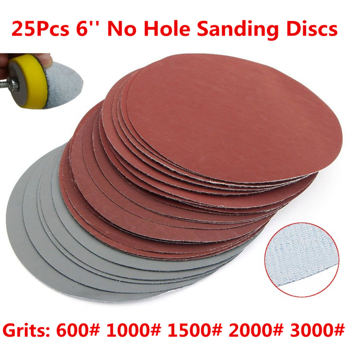 25Pcs/Set 6 Inch 150mm Round Sandpaper Disk Sand Sheets 600-3000 Grit Hook Loop Sanding Disc For Sander Grits Abrasive Tools