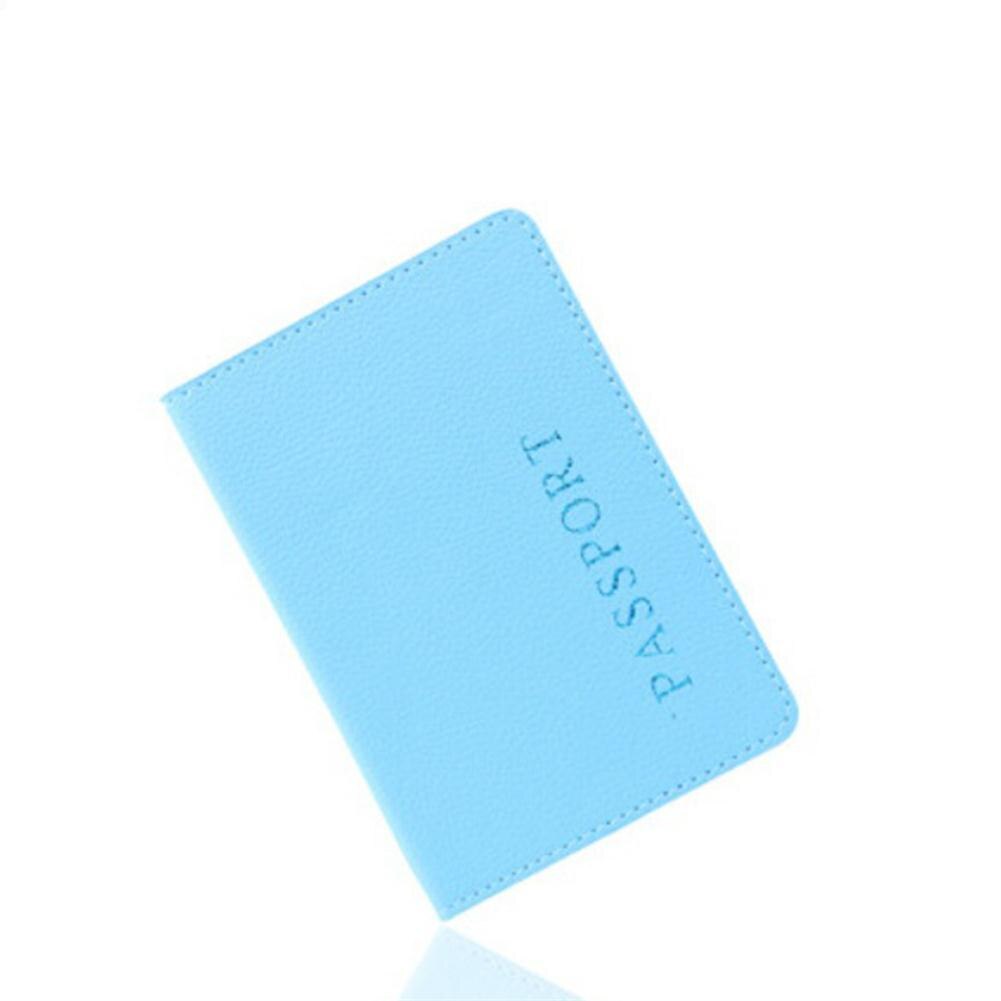 Passport Cover Passport ID Bank Card Note Holder Litchi Grain PU Passports Tickets Holder Passport Bag: Light Blue