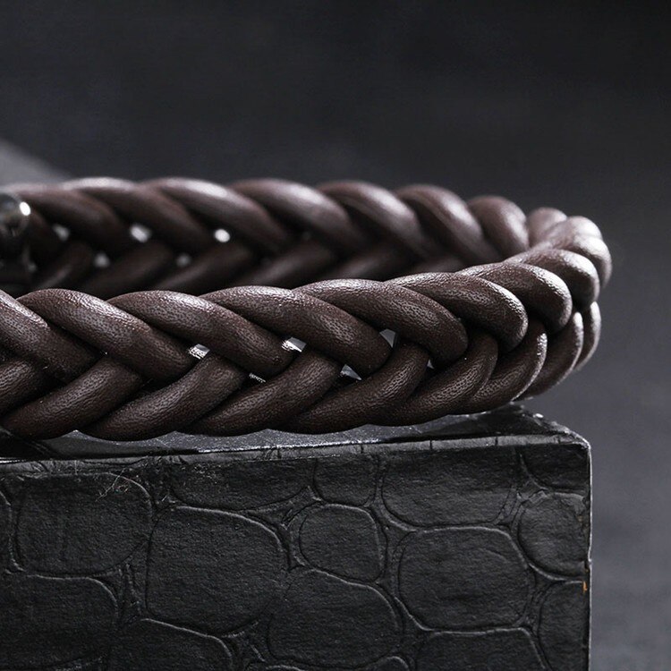 Charm mannen Armband 12mm Gevlochten Lederen Armband mannen Roestvrij Stalen Gesp Sieraden mannen Lederen Sieraden