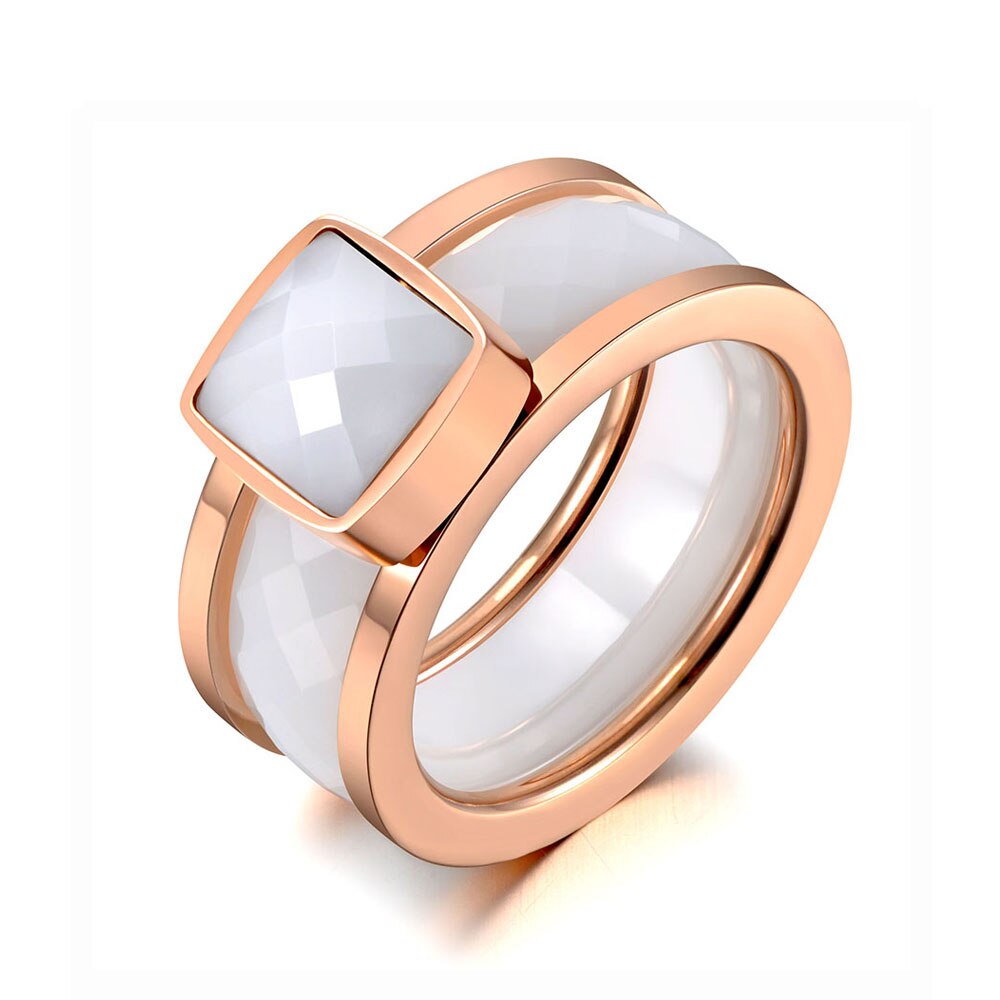 Lokaer modisch Titan Edelstahl Weiß/Schwarz schneiden Keramik Ringe Für Frauen Mädchen Elegante Charme Hochzeit Ring Schmuck R19134: 9 / Weiß