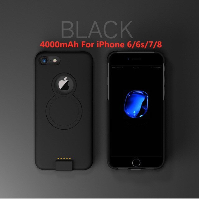 For iP 8/7/6 Extended Phone Battery Power Case For iPhone 8/7/6s/6 Plus Wireless Magnetic Battery Charger Case For iPhone Xs/X: Black 1