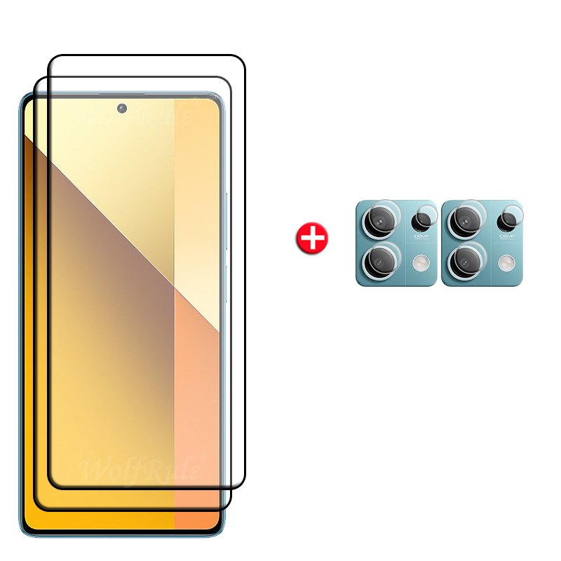 6-em-1 para redmi note 13 5g vidro xiaomi redmi note 13 5g vidro temperado protetor de tela cheia redmi note 13 pro 5g lente vidro: Laranja / Bundle1: