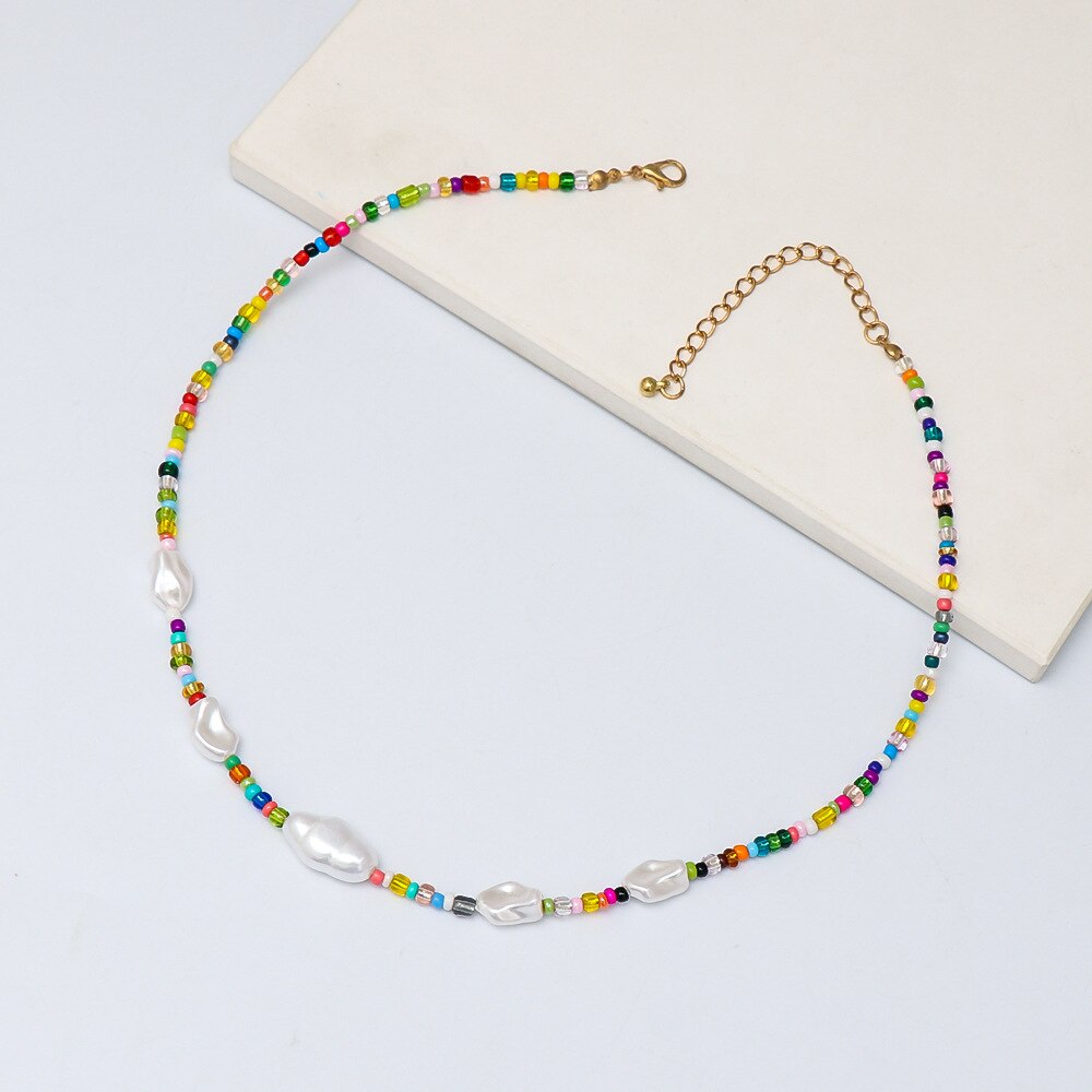 Collar bohemio de arcilla polimérica para mujer, gargantilla de perlas barrocas con cuentas amarillas, joyería hecha a mano para la playa: NA067-3