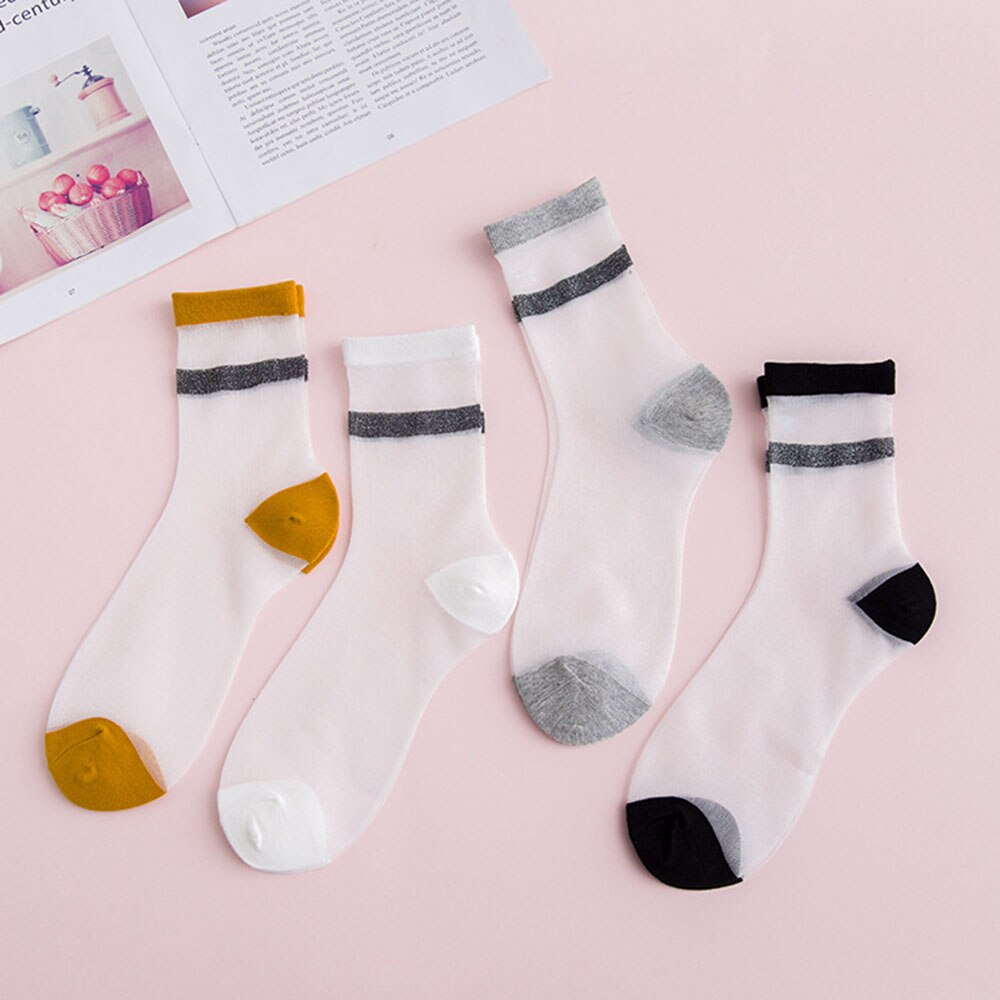 1Pair Women Girls Femal Spring Summer Sock Glass Gold Transparent Socks Comfortable And Sock Low Value