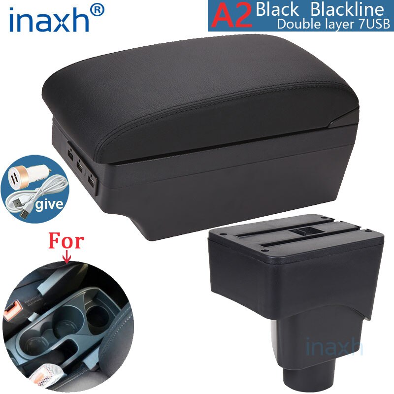 Accoudoir pour FORD EcoSport, pièces de rénovation, boîte de rangement intérieure 3USB, installation Simple, accoudoir de voiture: A2 Black line 7USB