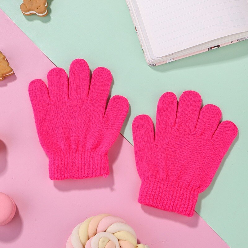 3-7years Children Winter Warm Gloves Baby Girls Baby Boys Toddler Knitted Student Kids Gloves: Rose