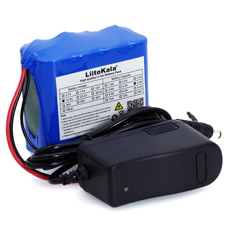 LiitoKala-Batería de li-iom de 14,8 V, 4,4ah, 18650, calentador para lámpara de pesca nocturna, amplificador de lámpara, batería con BMS + cargador de 16,8 V
