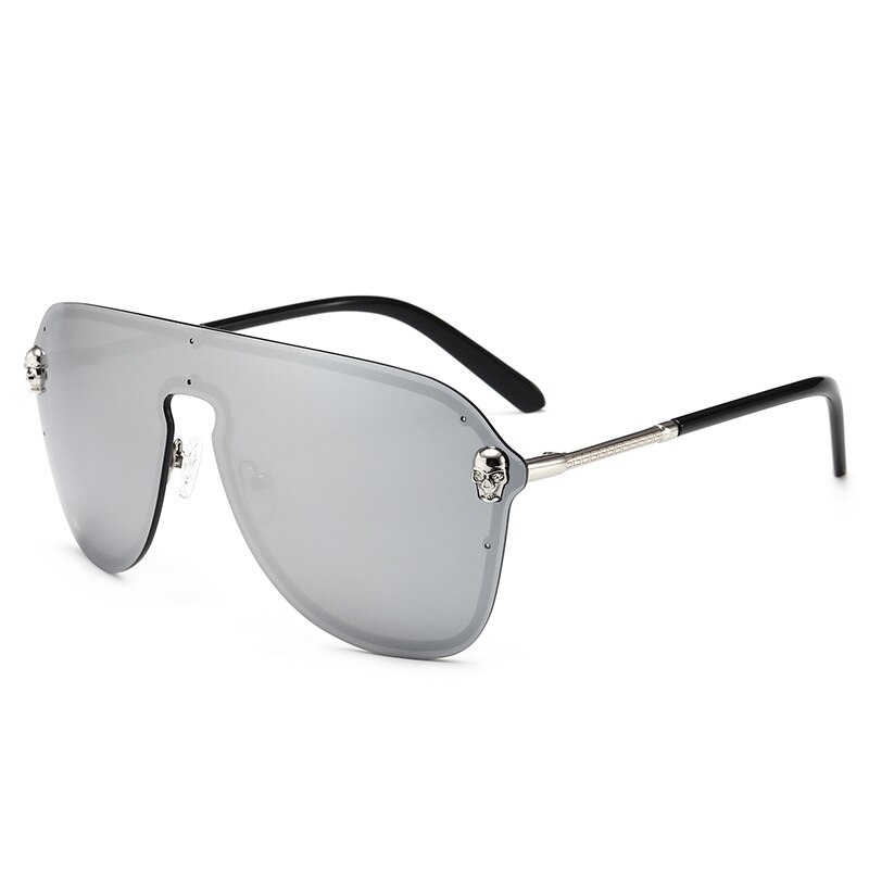 Overdimensjonerte solbriller til menn goldren hodeskalle innlegg en-stykke briller omsluttet skjoldformede kvinnelige ultra lette metallbriller: Hvit