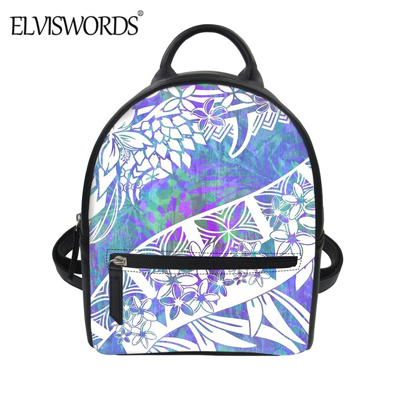 ELVISWORDS-Mini mochila De Cuero PU para Mujer, bolsa para hombro duradera con estampado Tribal polinesiano, Hawái, Plumeria: ZBX2038Z4