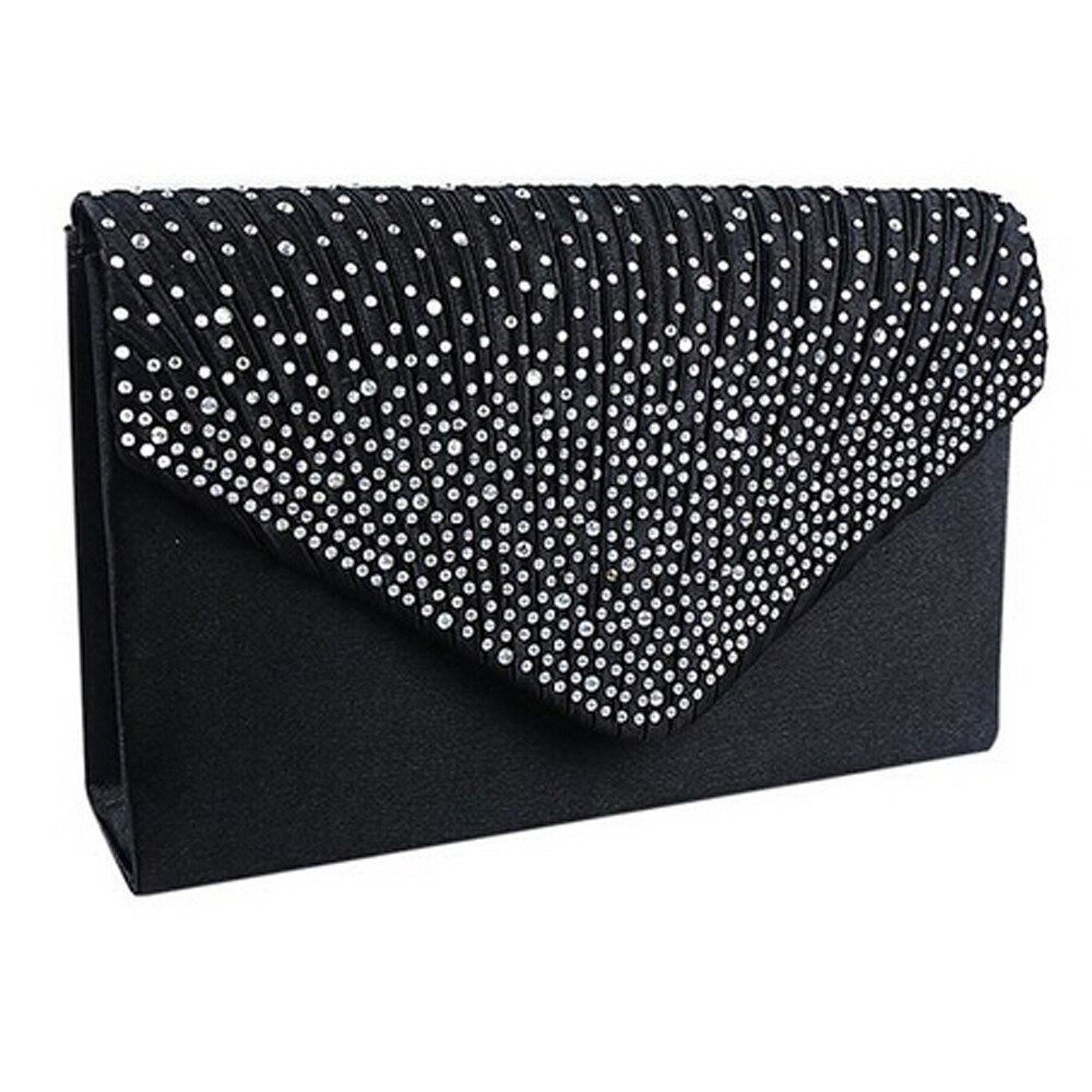 Ladies Satin Clutches Evening Bags Crystal Bling Handbags Wedding Party Purse Envelope Womens Bags Wallet Clutch Bag: Black