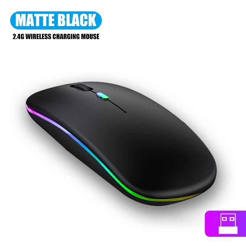 2.4Ghz RGB Wireless Mouse Rechargeable For Macbook For iPad tablet Bluetooth PC Computer Mouse For Laptops LED Backlight Silent: 2.4Ghz RGB Black