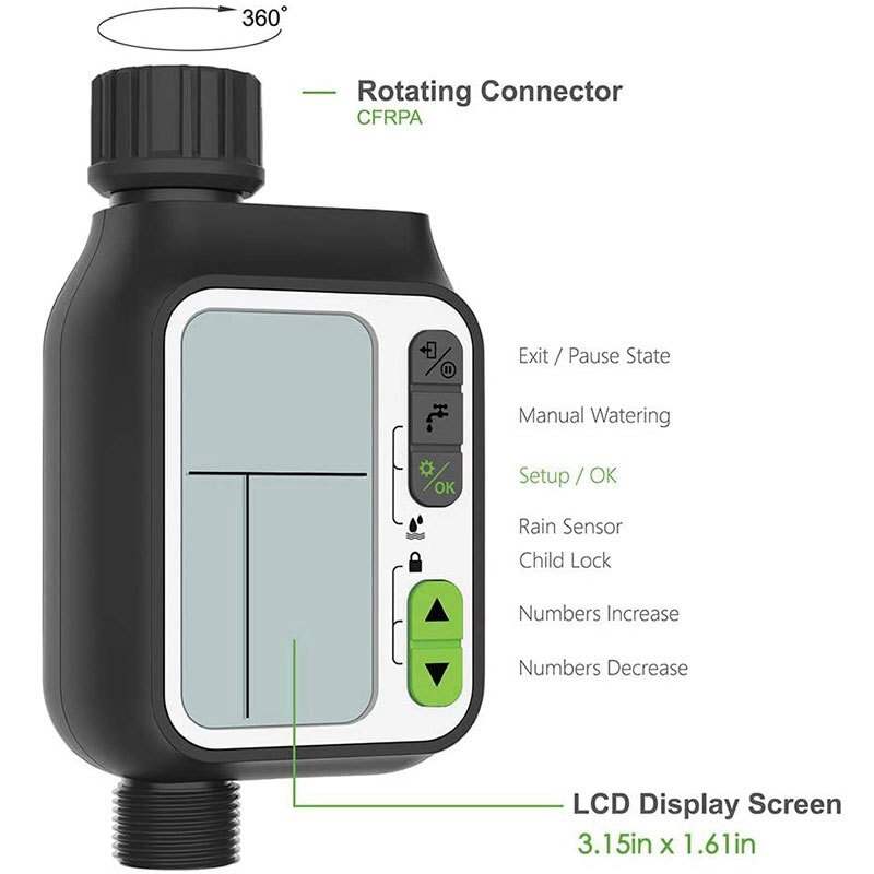 Digital Watering Timer, Sprinkler Hose Timer, Rain Sensor, Suitable for Garden Drip Irrigation