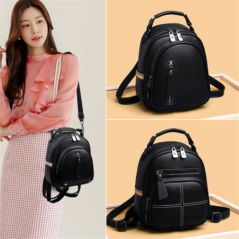 Vrouwen Pu Lederen Rugzak Mini Eenvoudige Stijl Casual Rugzakken Mochila Reizen Schooltas Vrouwelijke Schoudertas