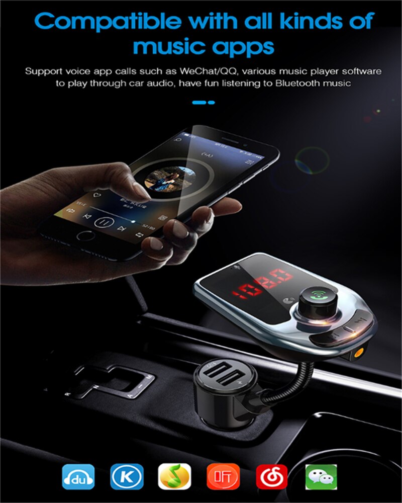 Bluetooth 5.0 FM Modulator Transmitter Car Kit MP3 Modulator Player Wireless Handsfree Audio Receiver Dual USB Fast Charger 3.1A