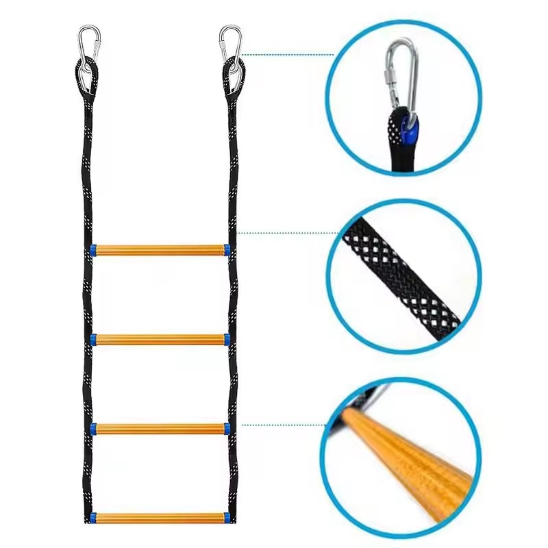 Escalera de barco portátil, escalera de cuerda de embarque plegable de 4 escalones, escalera antideslizante octogonal para kayaks, lanchas, escalera para patio trasero