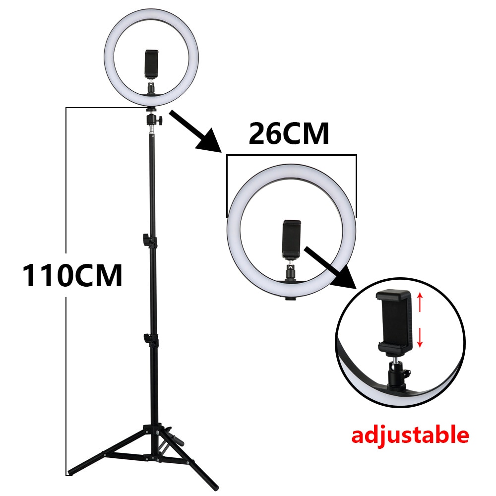 LED Selfie Ring Light 12W 5500K Photo Studio Photography Photo Fill Ring Lamp with Tripod for iphone Yutube Live Video Makeup