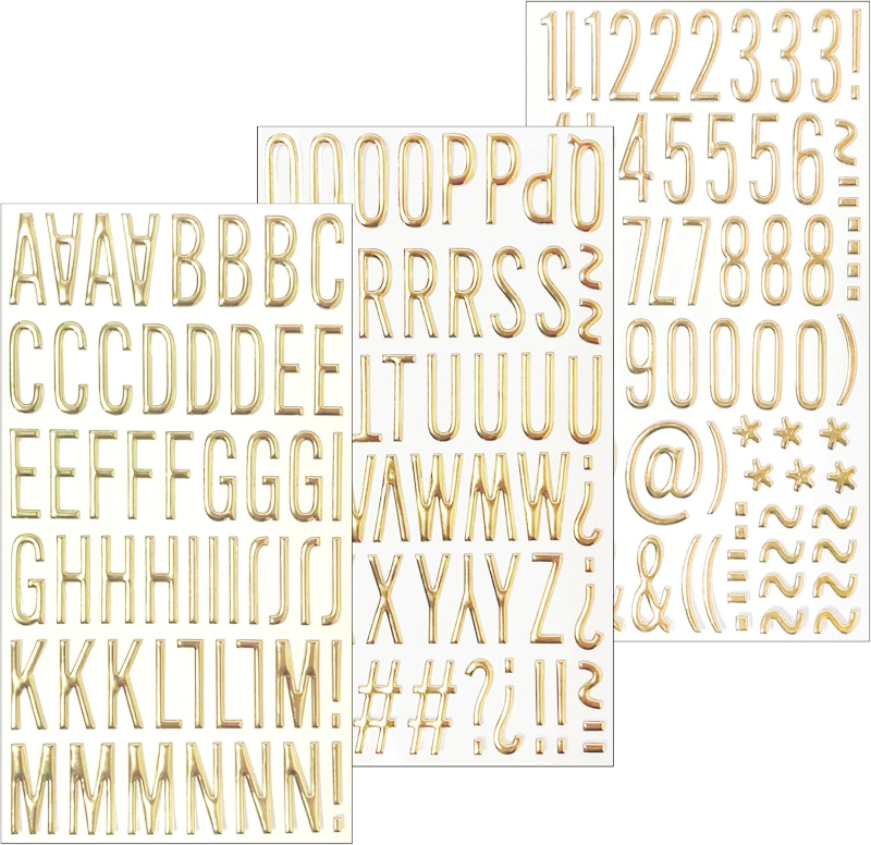 3 Blatt 3d wunderschöNe Gold buchstaben Aufkleber Glitzer 1in Harz Alphabet Nummer Aufkleber für Sammelalbum Grad Kappe DIY Handwerk Kunst machen: Ursprünglich Titel