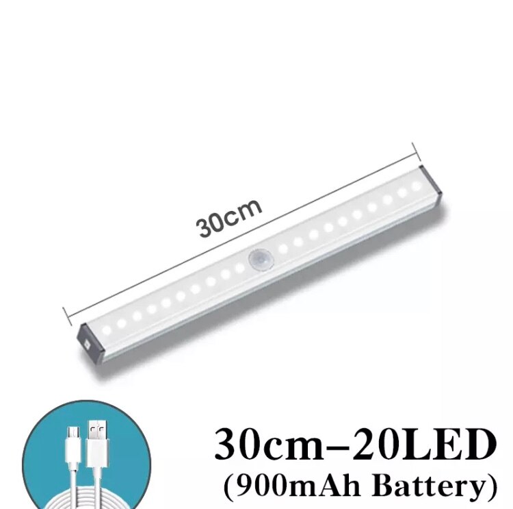 Hvid ledet natlys bevægelsessensor trådløs usb genopladelig 20 30 40 50cm natlampe til køkken canbinet væg: 30-20