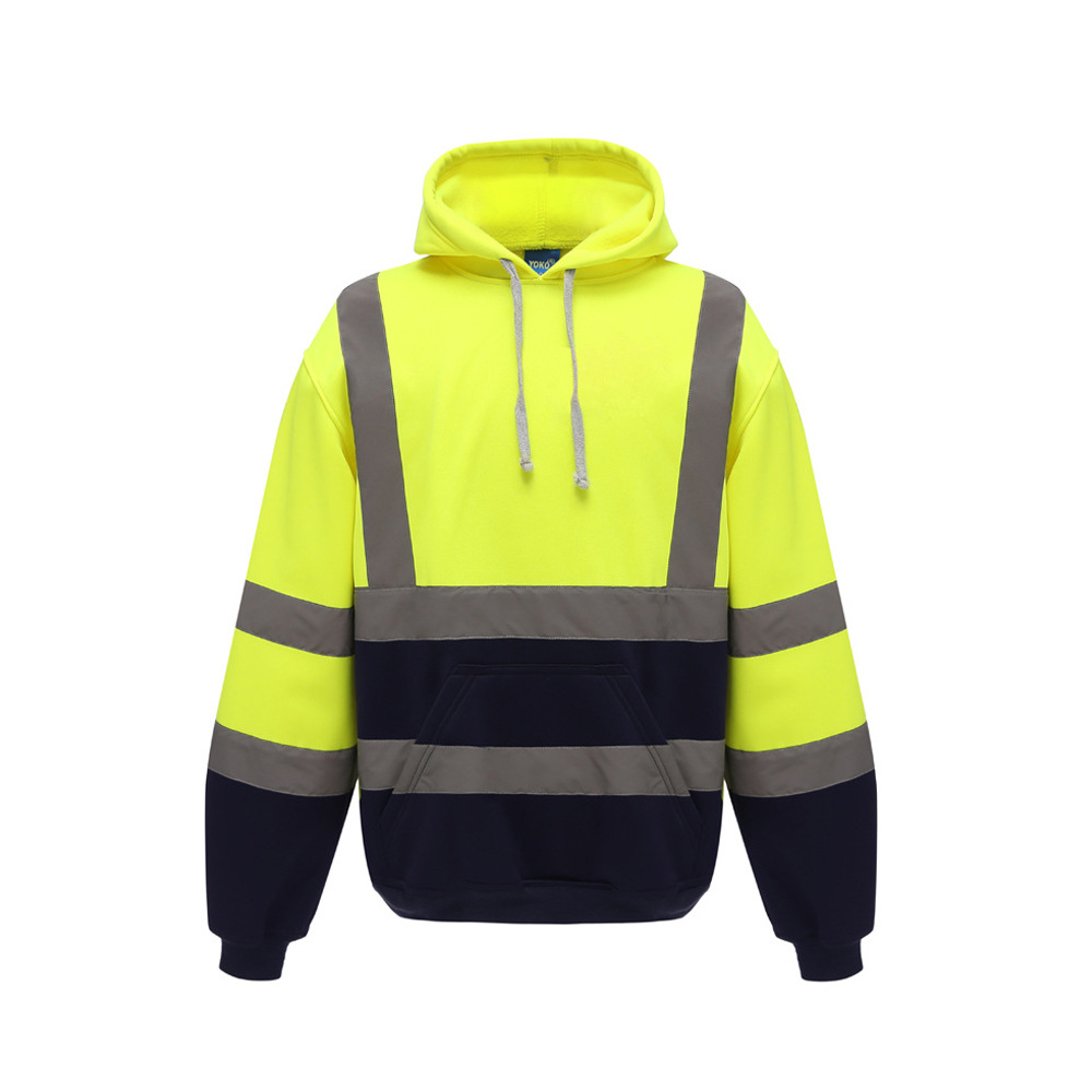 Men's Hi-Vis Rain Set - Reflective Fleece Hooded Jacket & Pants, Waterproof Outdoor Work Suit