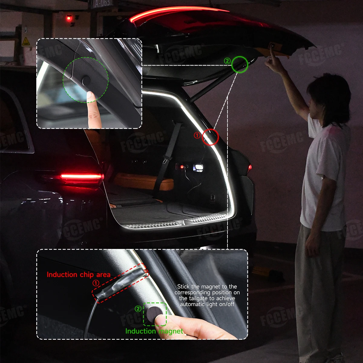 Luz LED para maletero de coche, 12V, iluminación para compartimento de equipaje, 5M, se puede cortar, Sensor impermeable, barra de luz, accesorios universales para automóvil