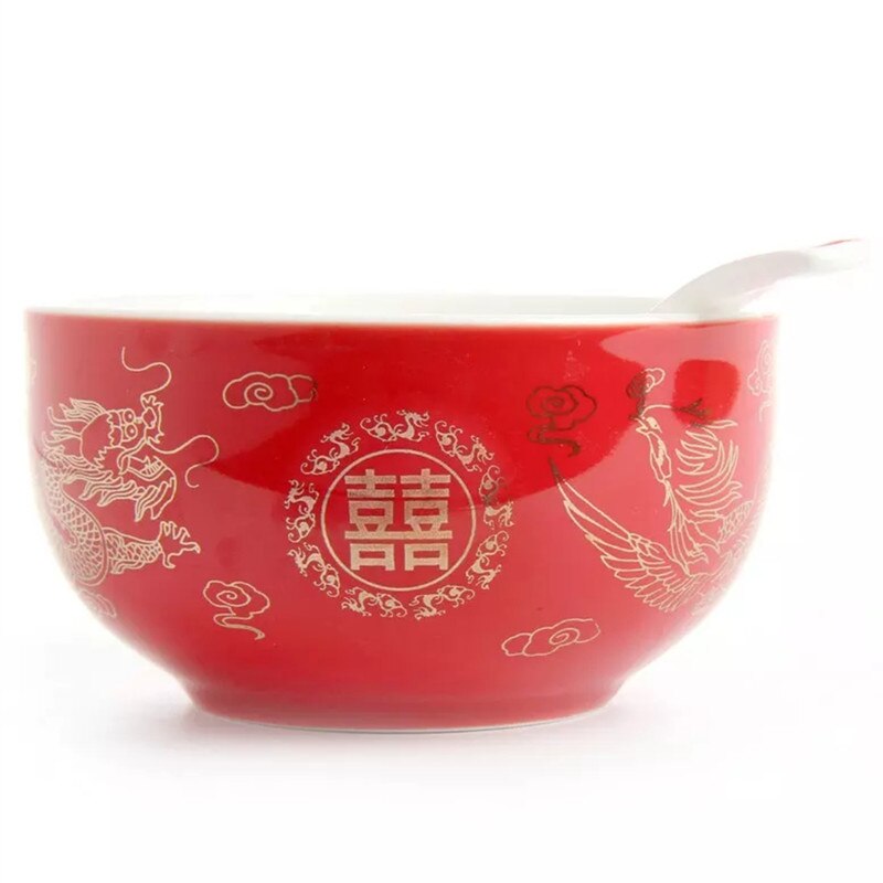 Kinesisk testel drage og føniks bryllup rød gaiwan keramisk testel terrin jingdezhen porcelæn te låg skål spisestel kopper: Suppeskål 1
