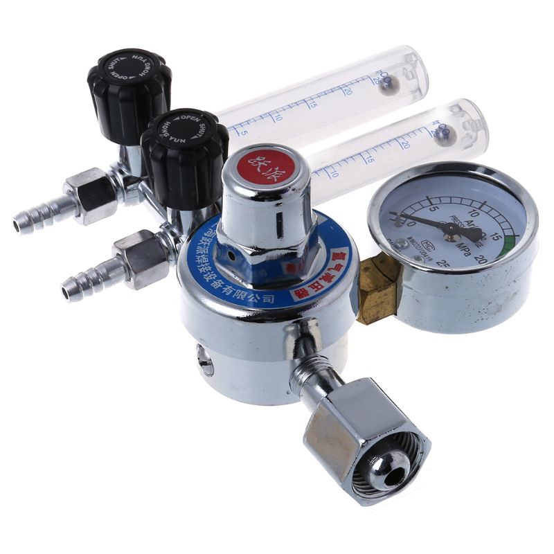 CO2 argon regulator OOTDTY - Dobbelt Rør argon regulator gass Trykkventil Flowmåler 0-25MPa