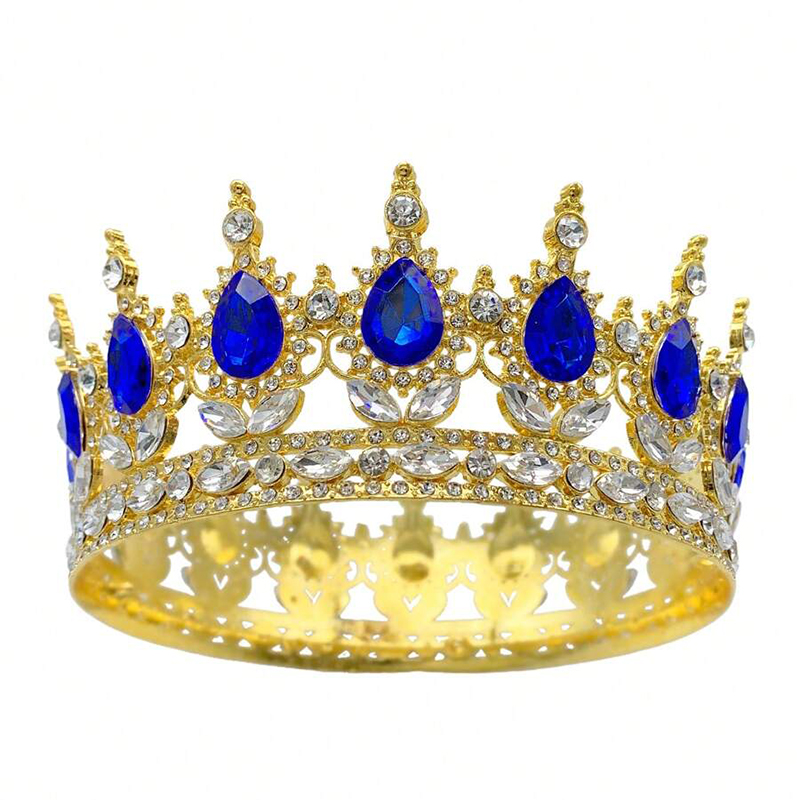 Luxury Color Baroque Queen Crown Colorful Sparkly Rhinestone Wedding Crown Bride Princess Full Round Tiaras Headband Headpieces: Black Zinc Plated