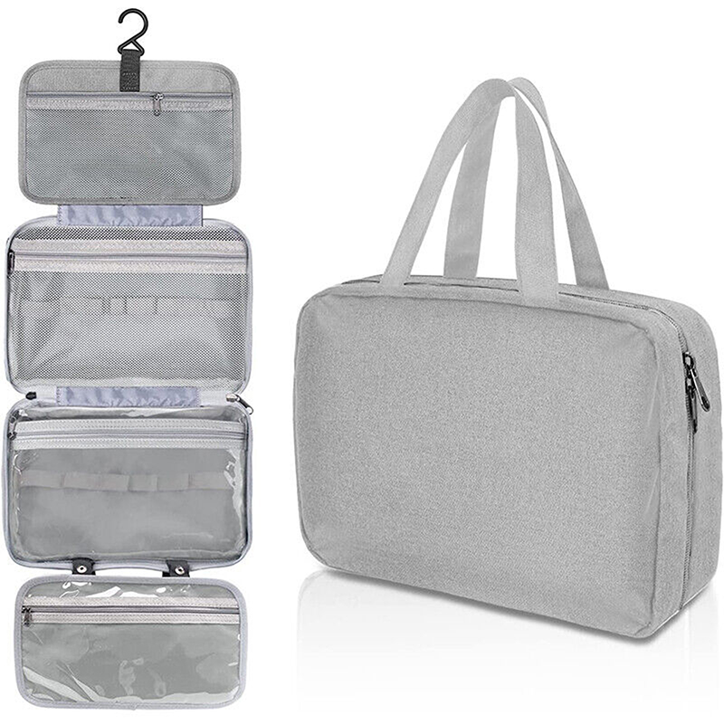 Large Hanging Hook Toiletry Bag Waterproof Folding Handbag Travel Makeup Cosmetic Razor Storage Organizer Case Bathroom Supplies: Brown
