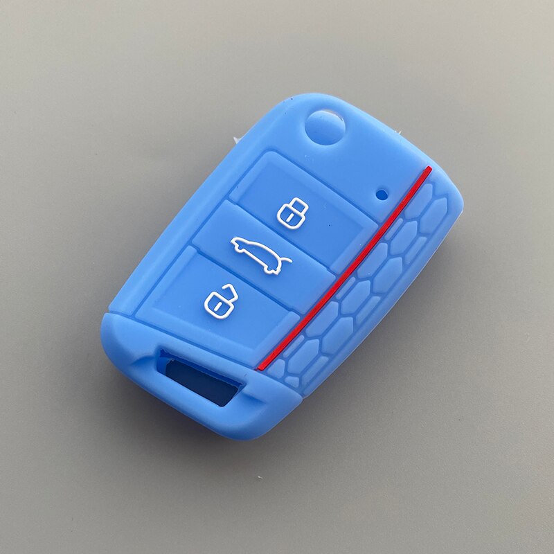 Funda de Gel de sílice para llave de coche, cubierta de 3 botones para Volkswagen Golf 7 mk7 Seat Ibiza Leon FR 2 Altea Azteca para Skoda Octavia: LIGHT BLUE