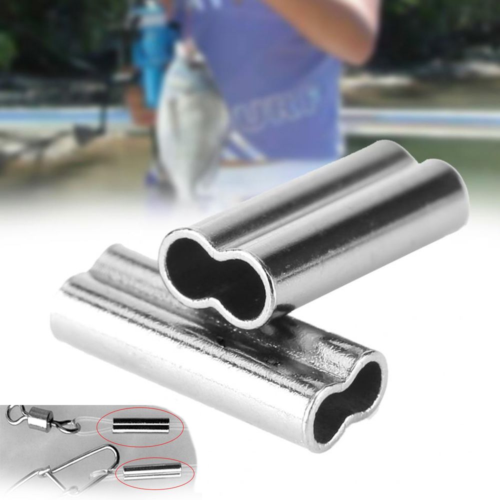 Manguitos de prensado de línea de tubo de cobre doble de acero inoxidable, 100 piezas, 8/10mm, tubo de alambre de pesca ovalado, herramientas de conector de acero inoxidable