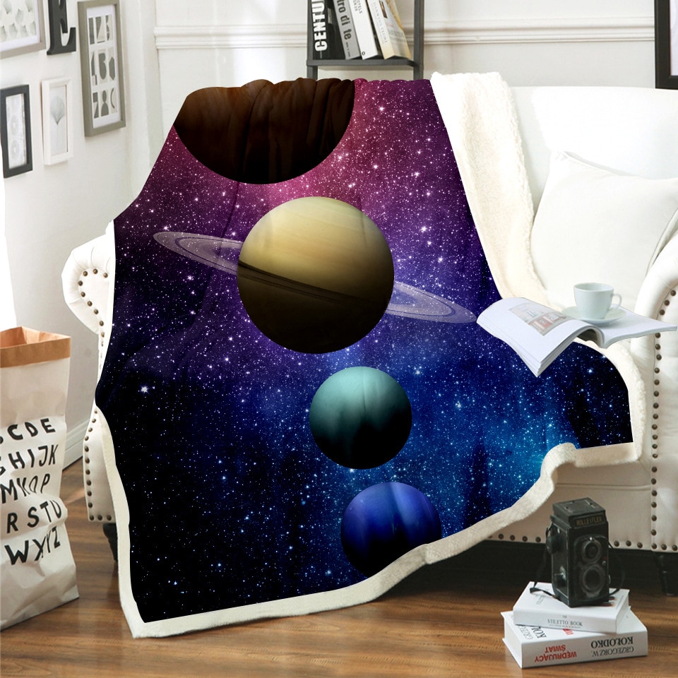 Galaxy planet deken 3d print sherpa deken op bed kindermeisje bloemen huishoudtextiel dromerige stijl 06