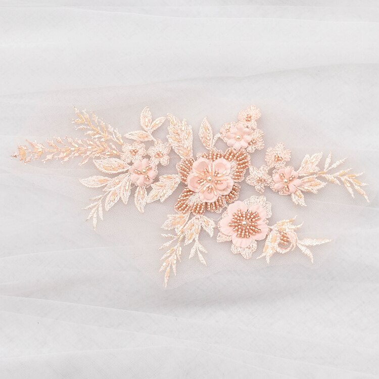 Perler broderi blomster blonder applikationer til brudekjole blå broderede blomsterlapper til tøj store perches: Orange