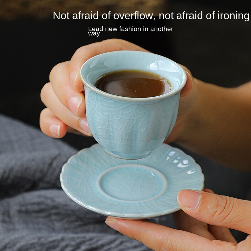 Taza de cerámica para café expreso con platillo, de pequeña capacidad taza de café, cambio de horno, taza de té turco, posavasos de Kungfu chino