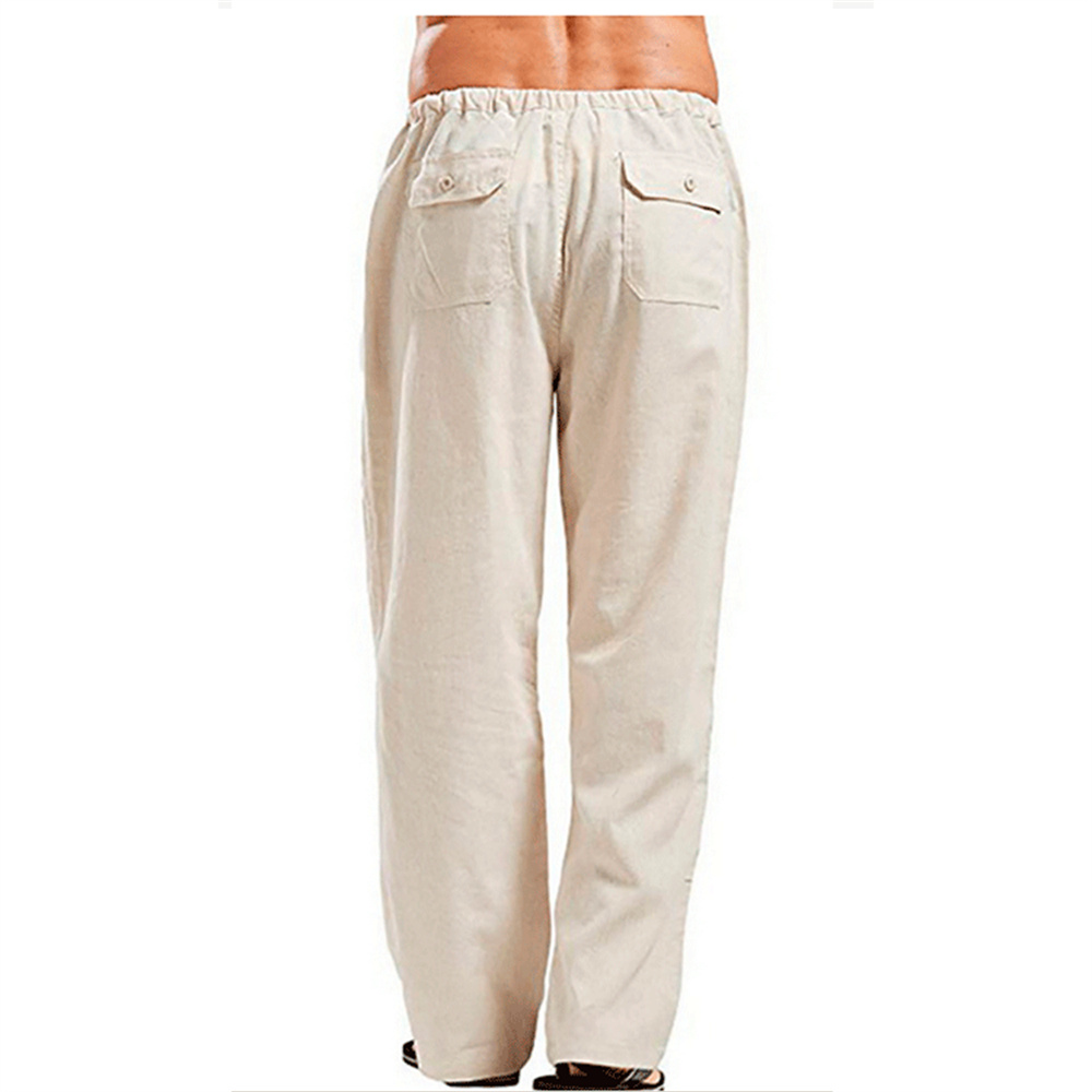 Heren katoenen linnen broek zomer effen kleur ademende linnen broek mannelijke casual elastische taille fitnessbroek