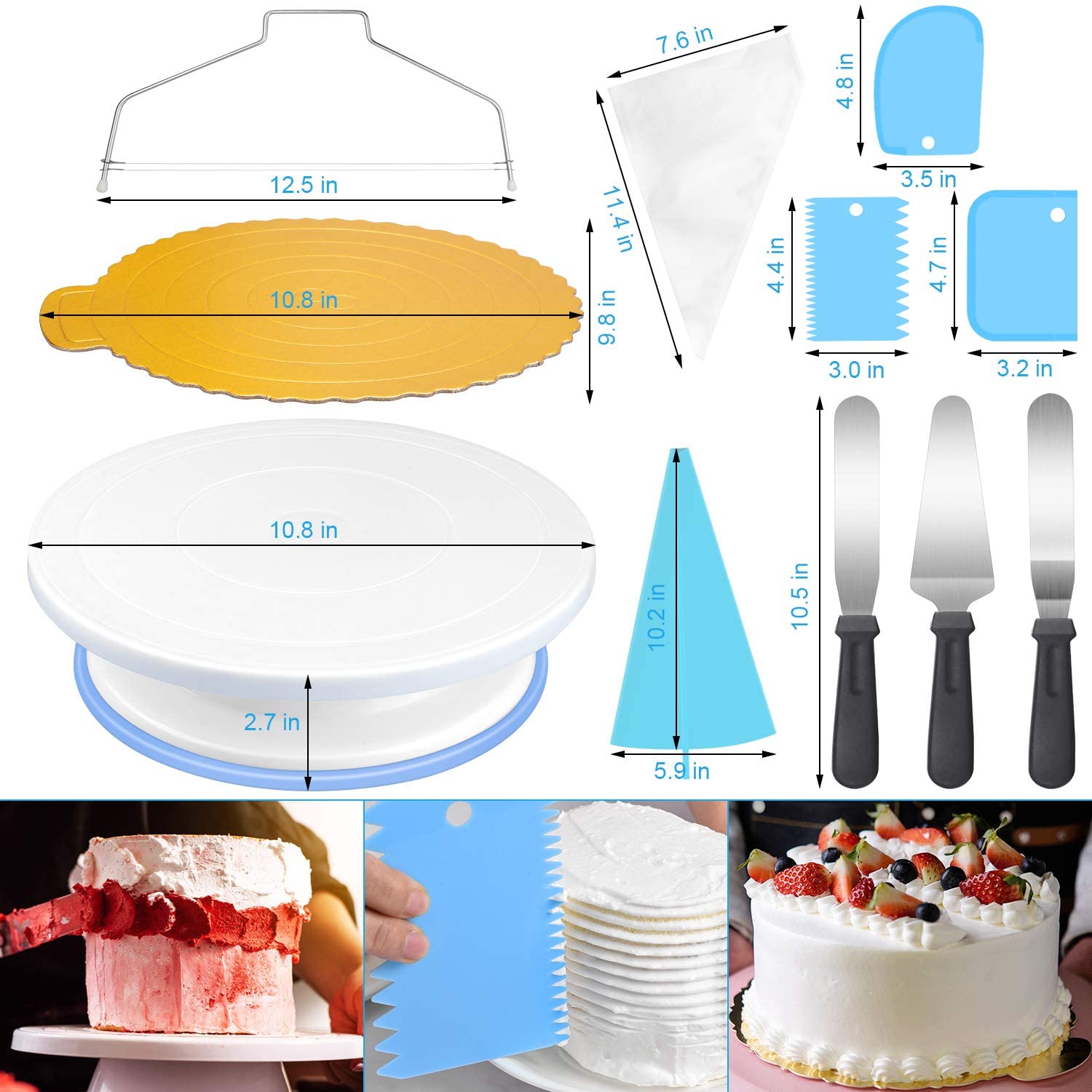 58 Pieces Cake Decorating Supplies Kits, Professional Cupcake Decorating Kit Baking Supplies, 24 Icing Tips, 20 Disposable Pastry Bags, 5 Piping Tips ,1 Spatula, 2 Silicone and Other Accessories