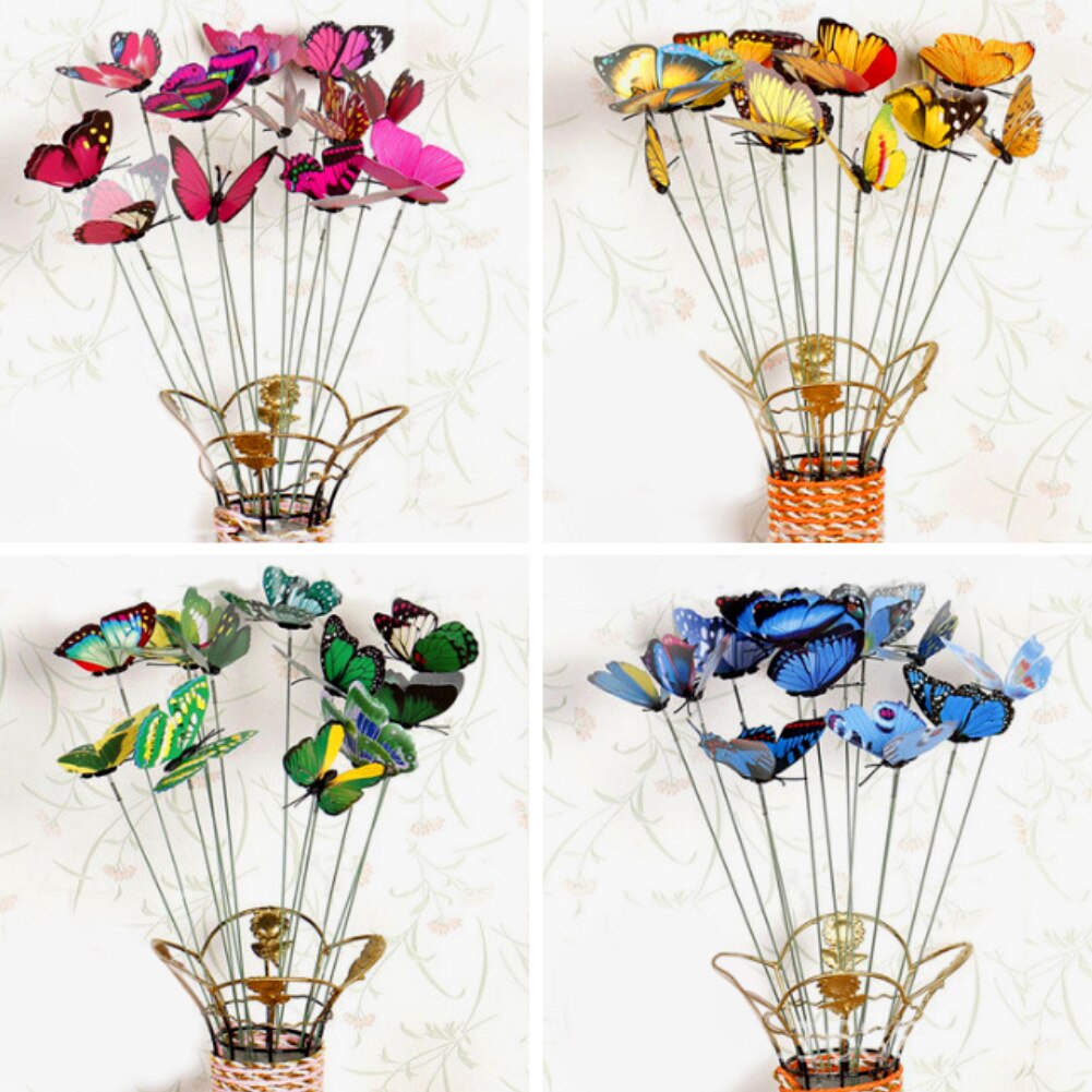 10 stk / sæt simulering sommerfuglestok udendørs have blomsterpotte indretning ornament