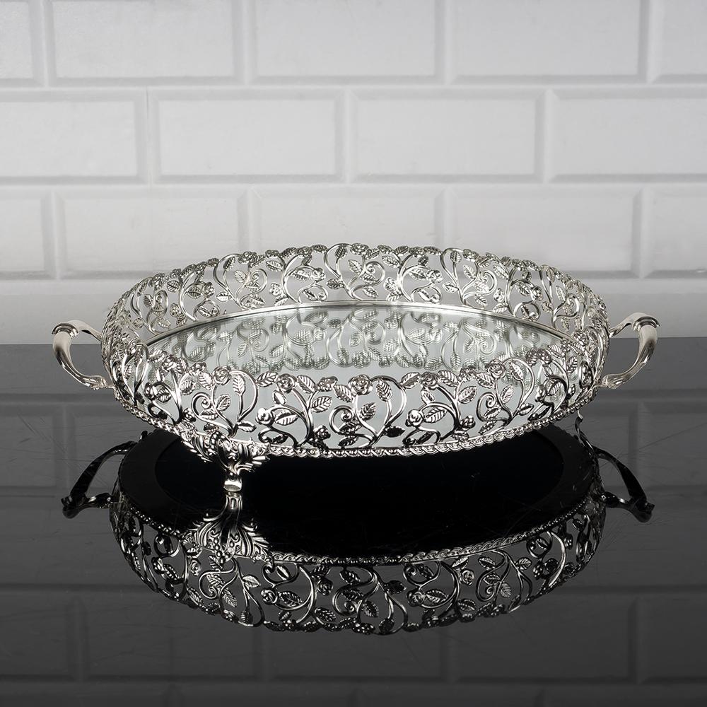 Dienblad Luxe Service Plaat Gouden Zilveren Ronde Grote Kleine Turks Arabisch Oosterse Oost: Silver Medium 30 cm (11.8 inches)