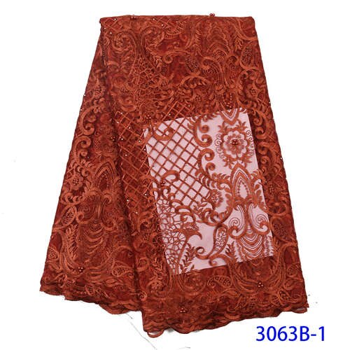 Embroidered Nigerian Lace Fabric Cotton African Lace Fabric French Lace Fabric Wedding Party Dress YA3063B-1: Picture 1