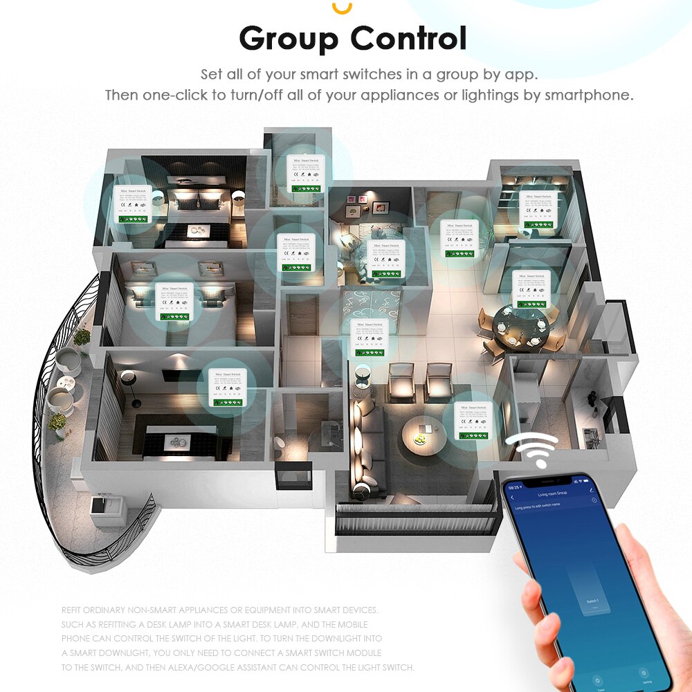 Tuya 16A MINI Wifi / Zigbee Smart Switch DIY 2-way Control Relay Timer For Smart Life Work With Alexa Google Home Yandex Alice