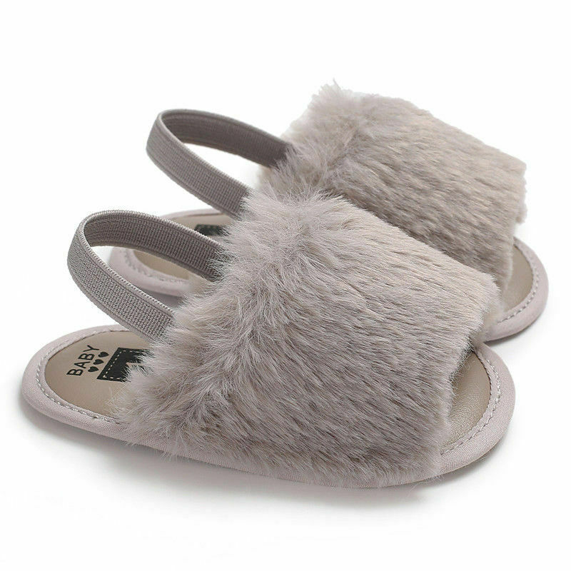 Zomer Zacht Haar Stijl Classic Meisje Slipper Sandalen Ademende Baby Bont Schoenen Eenvoudige Elastische Sandalen Prinses Baby: Grijs / 12