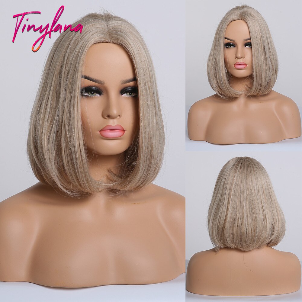 TINY-pelucas sintéticas de LANA recto oscuro para mujer, con flequillo, peluca de Bob corto, pelo Bobo resistente al calor, para Cosplay: ss145-2