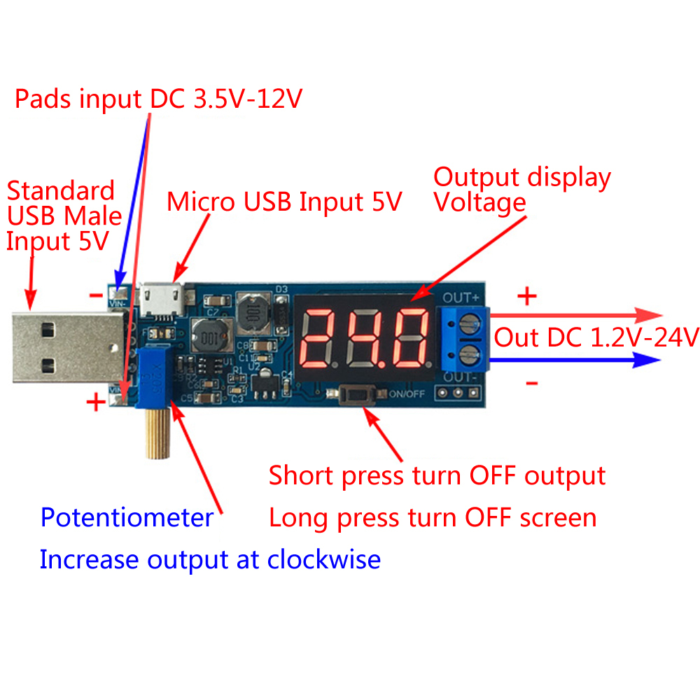 1Pcs DC-DC 5V Naar 3.5V / 12V Usb Step Up/Down Voedingsmodule Verstelbare boost Buck Converter Dc 1.2V-24V