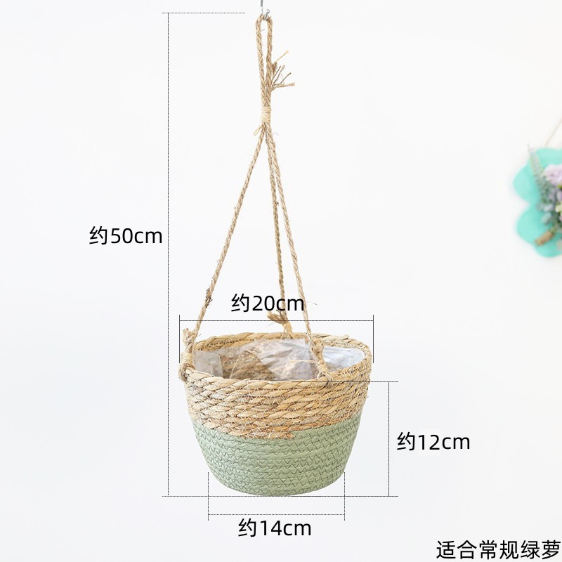 Tuin Hangende Plantenbak Macrame Plant Opbergmand Jute Touw Geweven Binnen Buiten Bloempot Houder Plantenhangers Home Decor: green