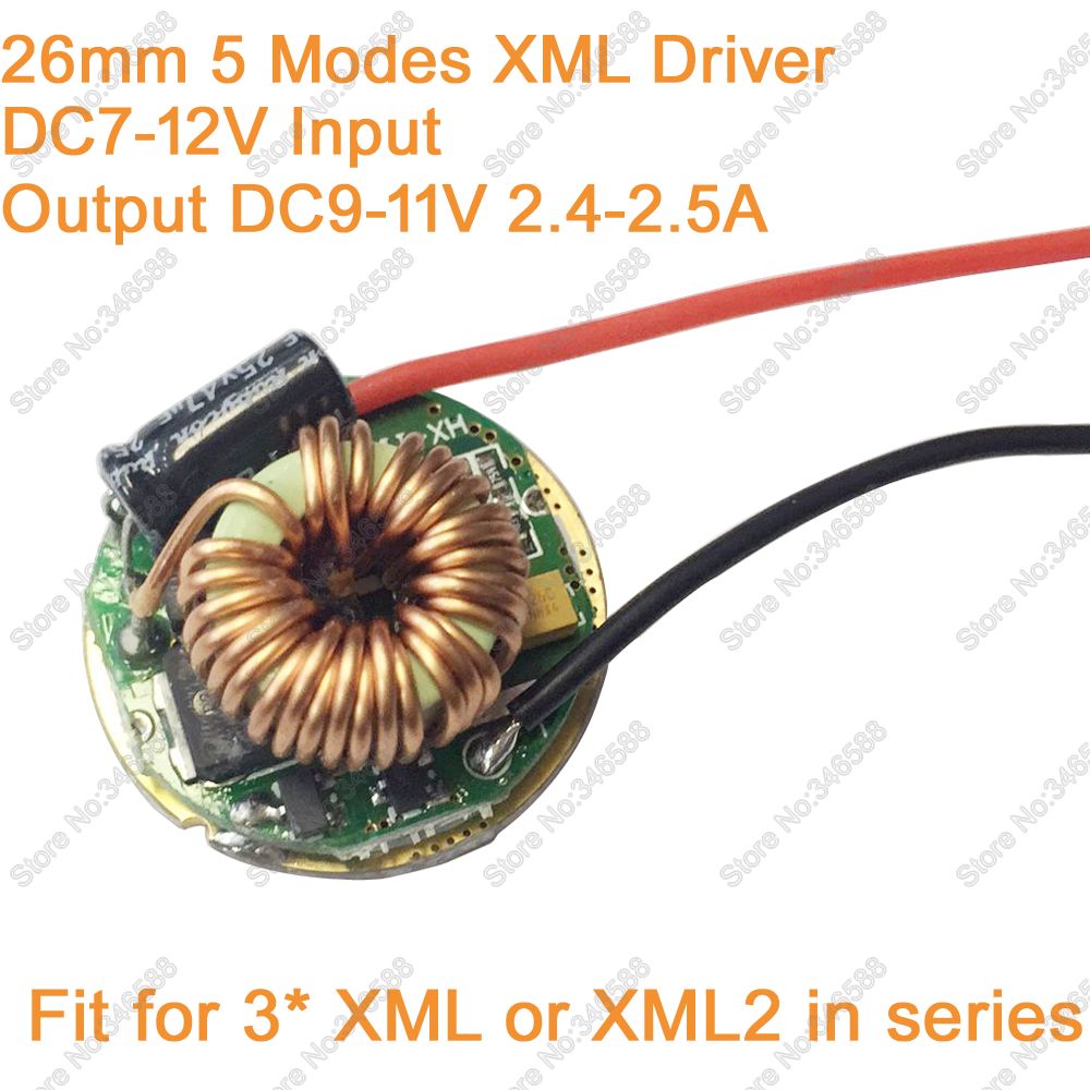 5 Modi 26mm LED Driver Verlichting Transformator 12 V Input (DC7-12V) Output DC9-11V 2.4-2.5A Voor 3 stks Cree XM XML XM-L2 in Serie